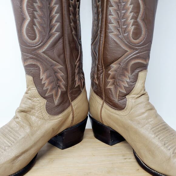 Sanders Boots Men 9.5 E WIDE Two Tone Brown Leather Retro Cowboy Western Vintage - Picture 6 of 16